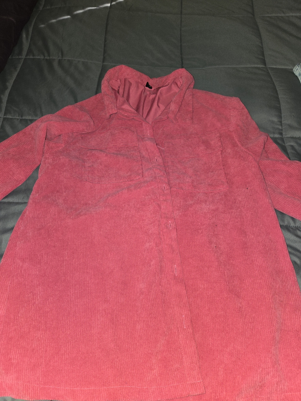 SHEIN Coral Pink Corduroy Button-Up